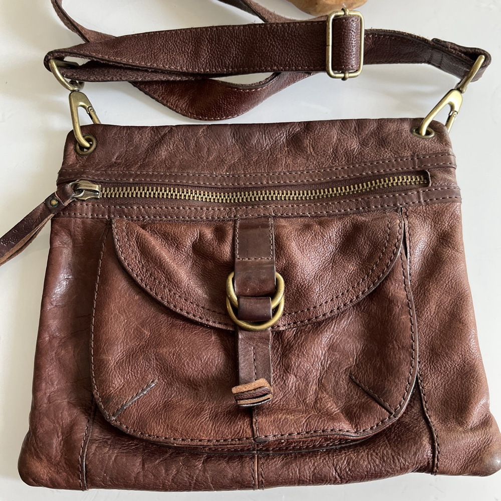 VTG Fossil Sasha Brown Leather Crossbody Bag Purse Soft Pebble Leather